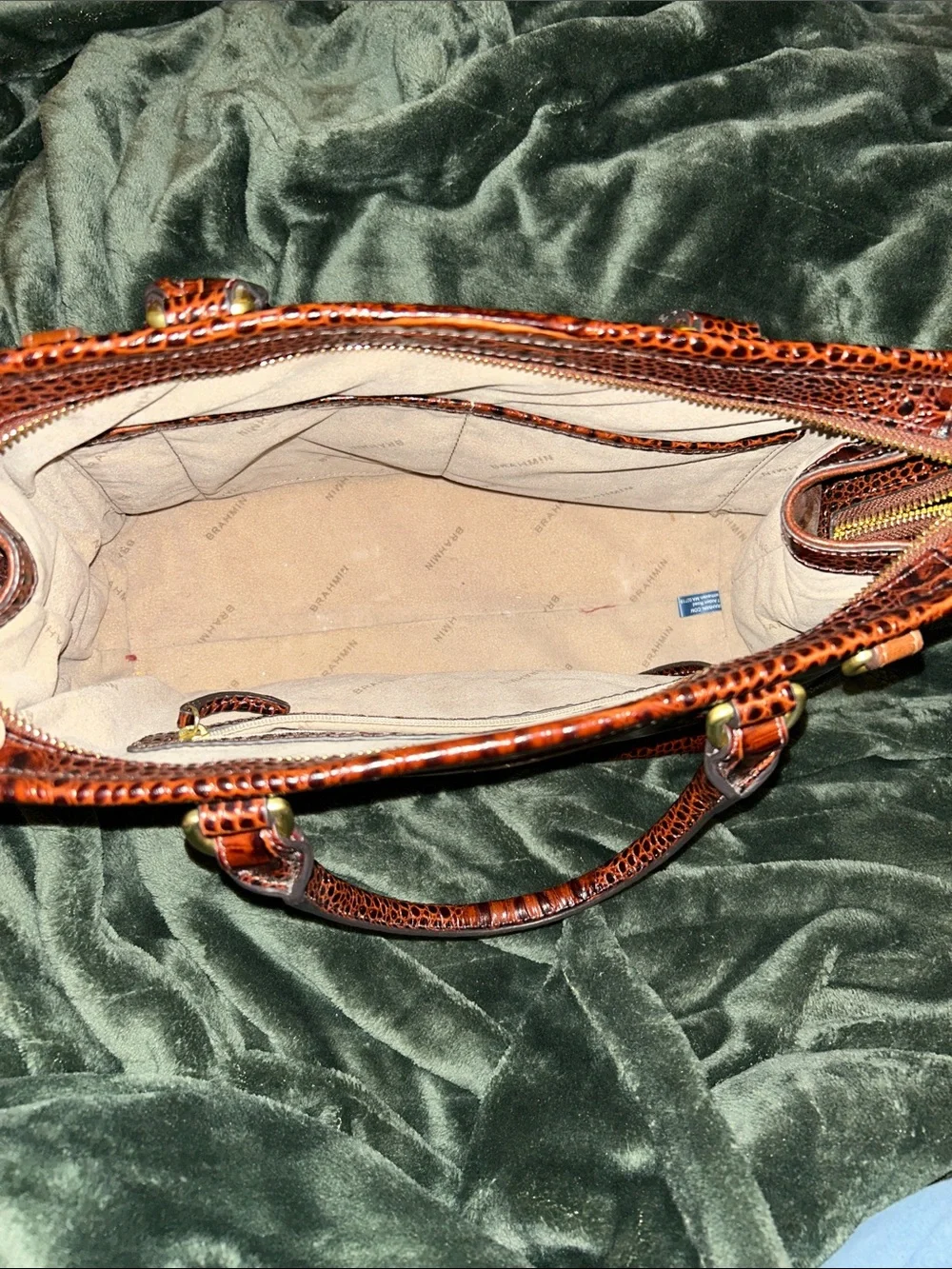 Brahmin Chestnut Brown Leather Croc-Trim Satchel